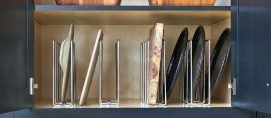 Declutter Your Cabinets with U-Shaped Tray Organizer & Tray Divider with Clips