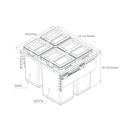 Garbage Bins System - Width 22-1/2 Inches with Plastic Lids