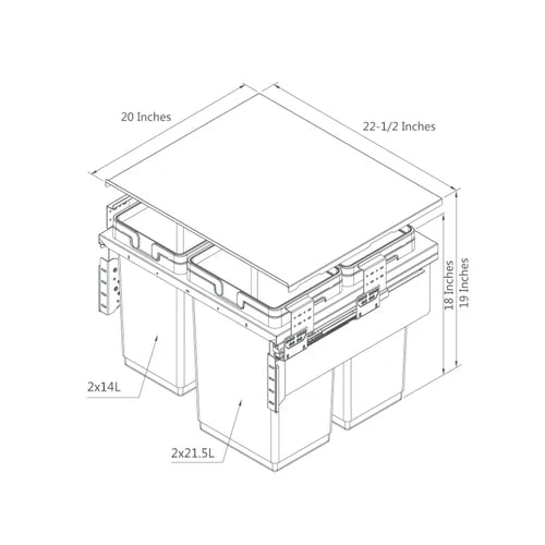 Di Lusso Garbage Bins System - Width 22-1/2 Inches with Build-in Metal Lid