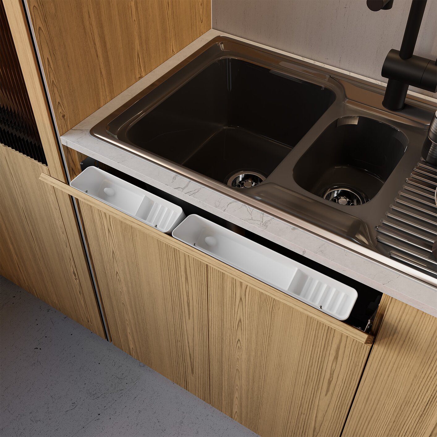 M-Series Tip-Out Tray with Soap Container and Ring Peg 30" White
