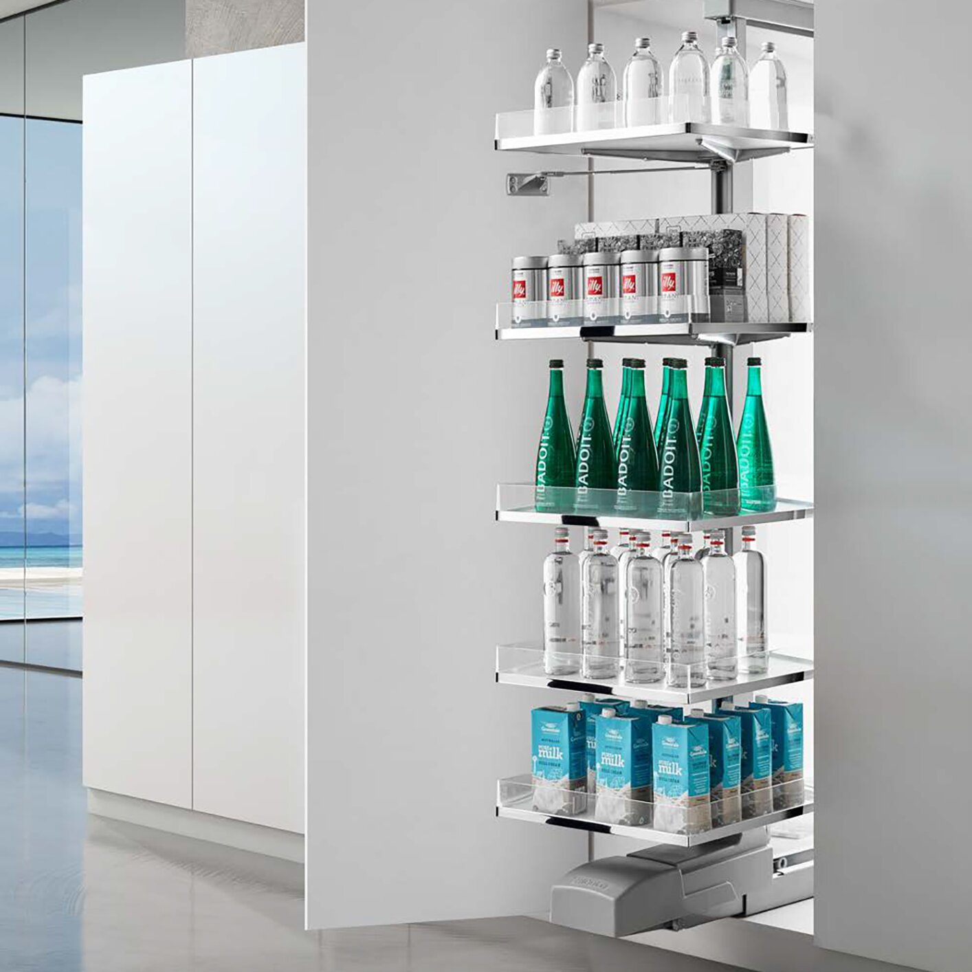 Phantom Pantry, Medium height, for 500mm (20in) wide cabinets, with Glass baskets