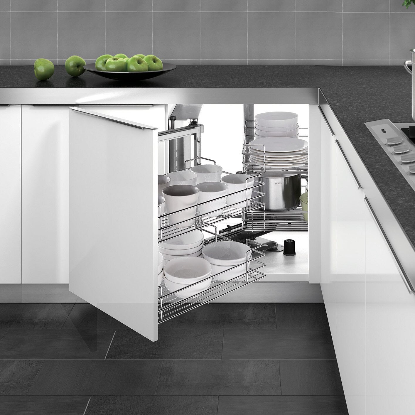Super Corner, Left Opening, Anti-Slip, Dark Grey / Chrome