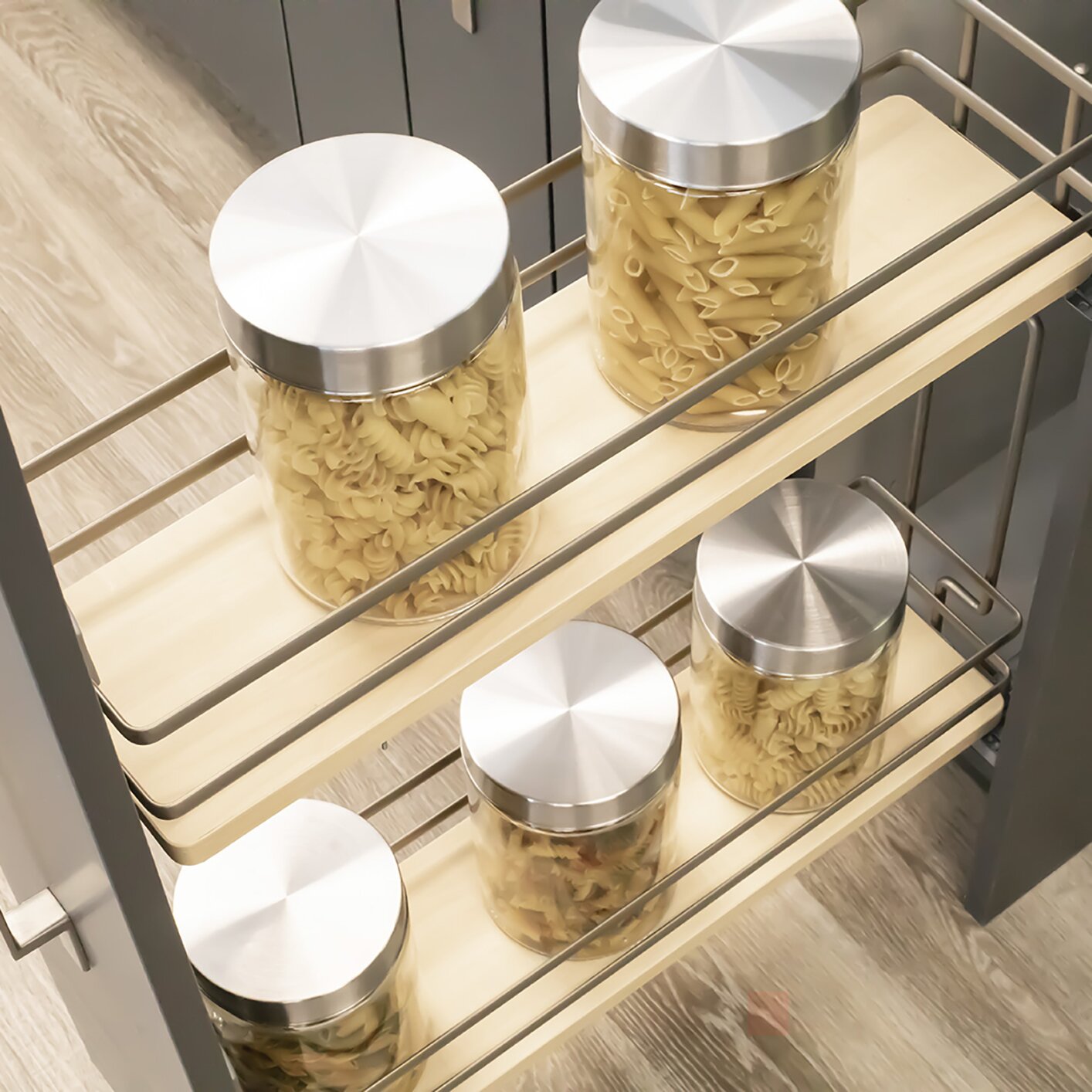 Vibo Galaxy 2 Shelf Side Pullout, 6", Full-Extension, Right Side Mounted, Soft-Close, Maple/Champagne