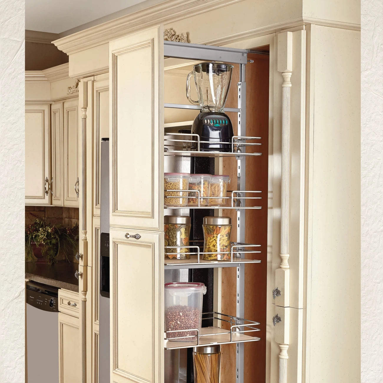 Maple Solid Bottom Pantry Pullout for Tall Cabinets