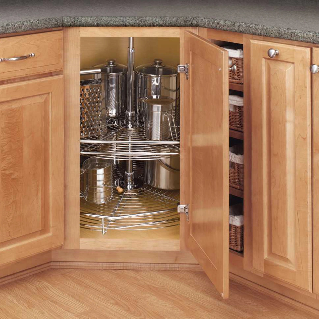 Lazy Susan – D-Shaped, Chrome, 2-Shelf Organizer for Base & Lower Cabinets