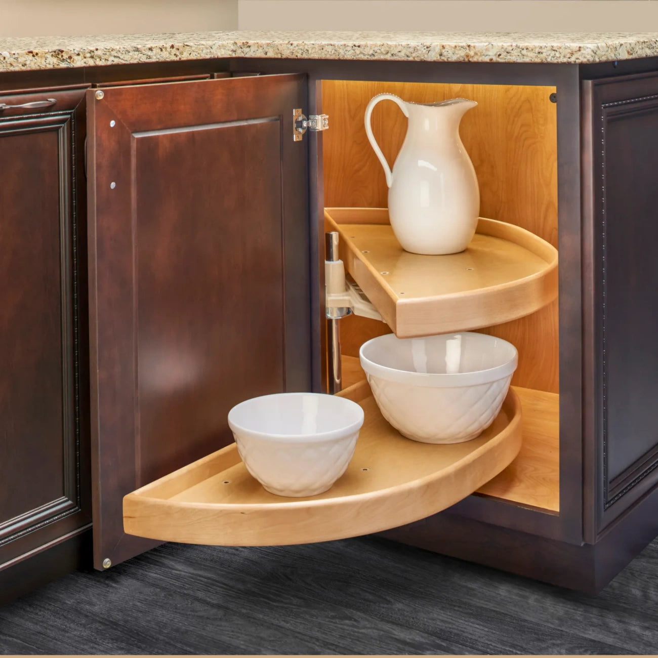 Natural Wood Half Moon Organizer for Blind Corner Cabinets