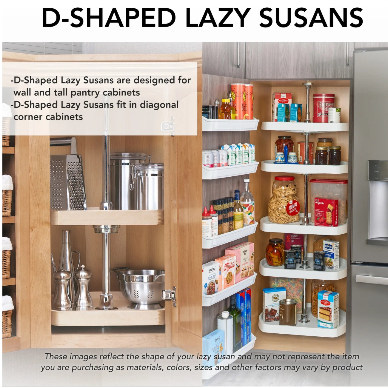 Lazy Susan – D-Shaped, Natural Wood, Pantry Set Organizer