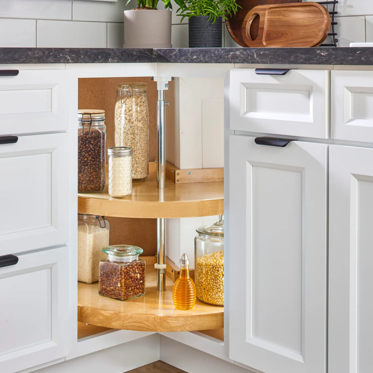 (2) Shelf Wood Classic Pie Cut Shape Lazy Susan (Wall)