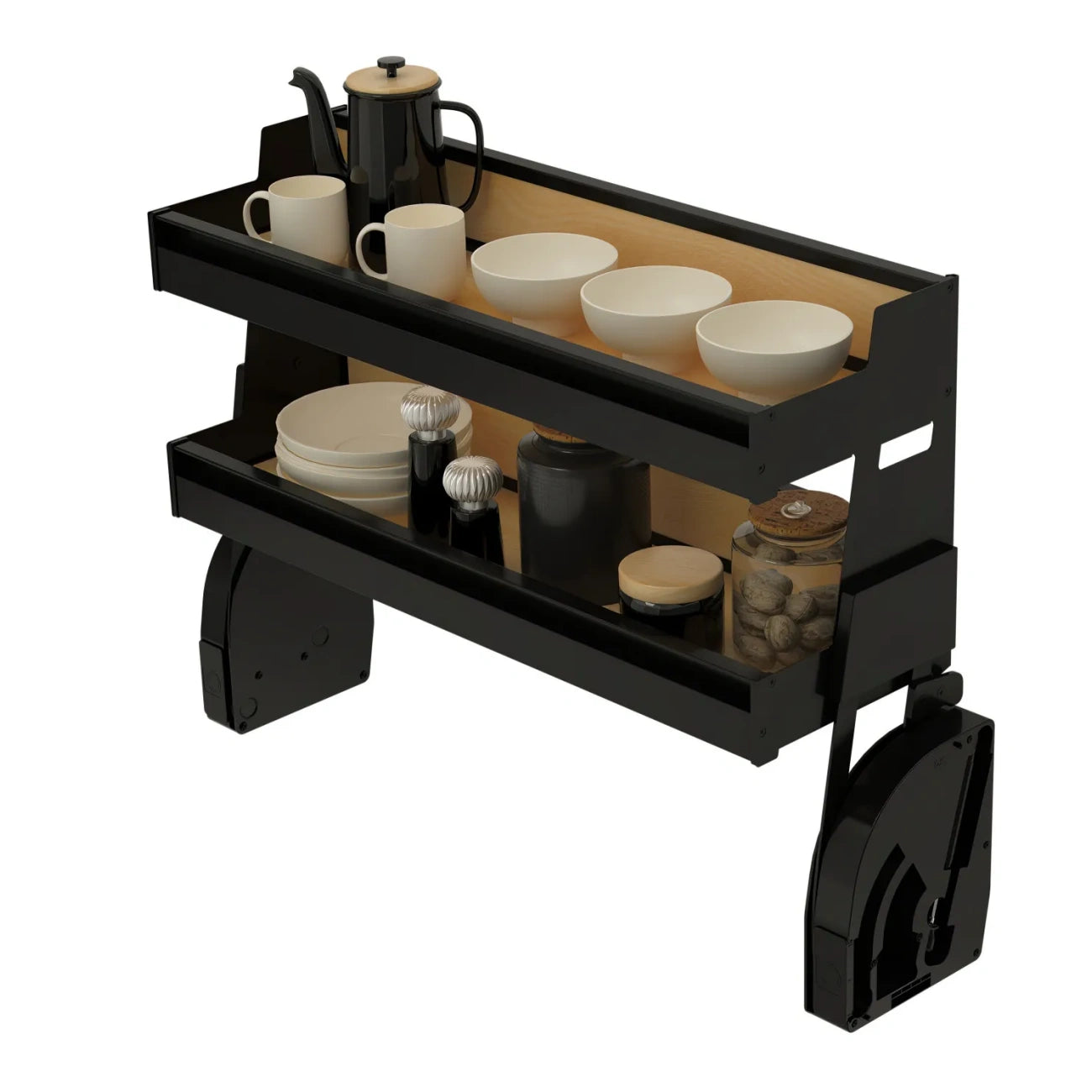 Customizable Pull-Down Shelving System for Wall Cabinets