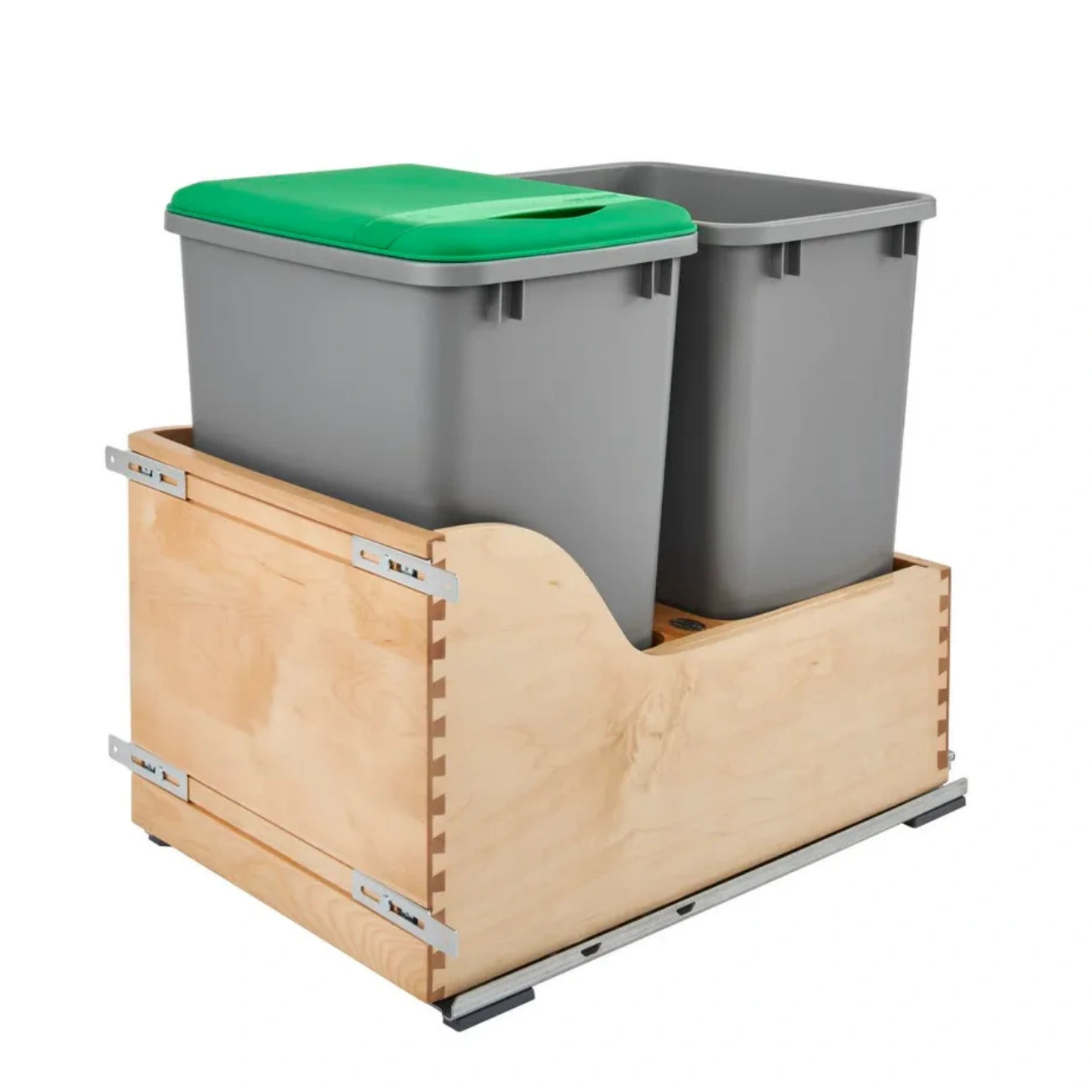 Maple Bottom Mount Waste Container w/SERVO-DRIVE Electric Pull-Out Trash Bin Cabinet