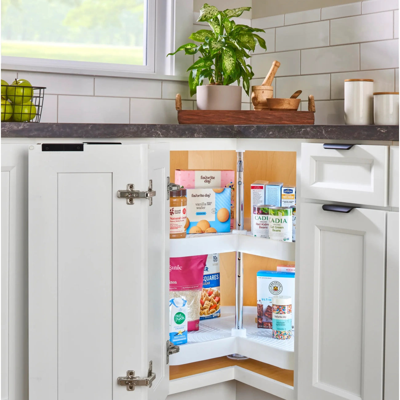 Lazy Susan – Kidney-Shaped, Polymer, 2-Shelf Organizer for Base & Lower Cabinets