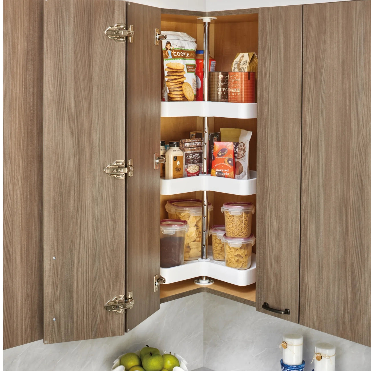 Lazy Susan – Kidney-Shaped, Polymer, 3-Shelf Organizer for Wall & Upper Cabinets