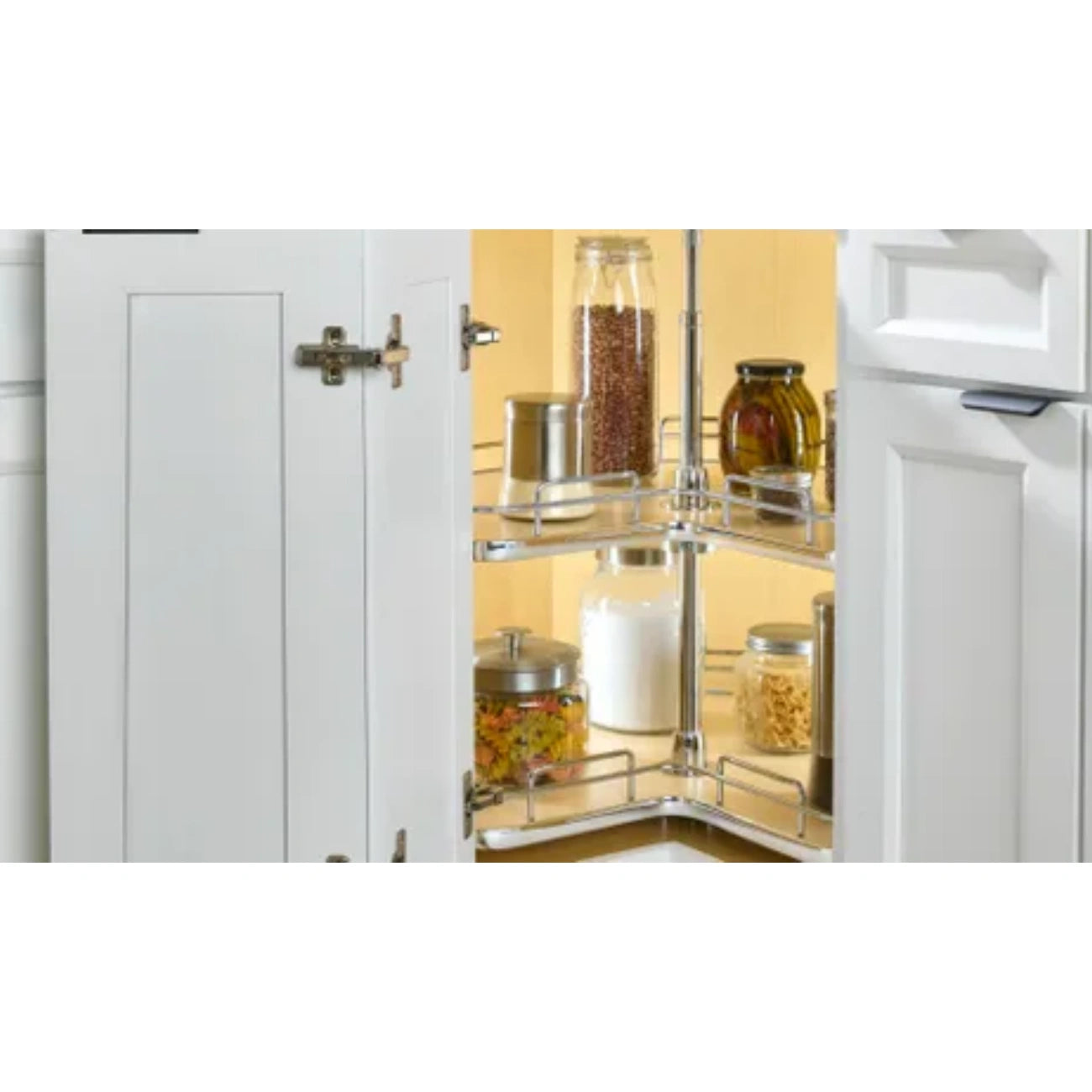 Solid Bottom 2-Shelf Kidney-Shaped Lazy Susan for Corner Base Cabinet