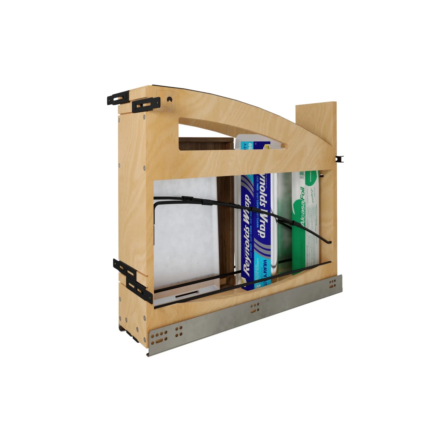 Wood Bakeware Pullout Organizer w/ BLUM Soft-Close and Matte Black Accents