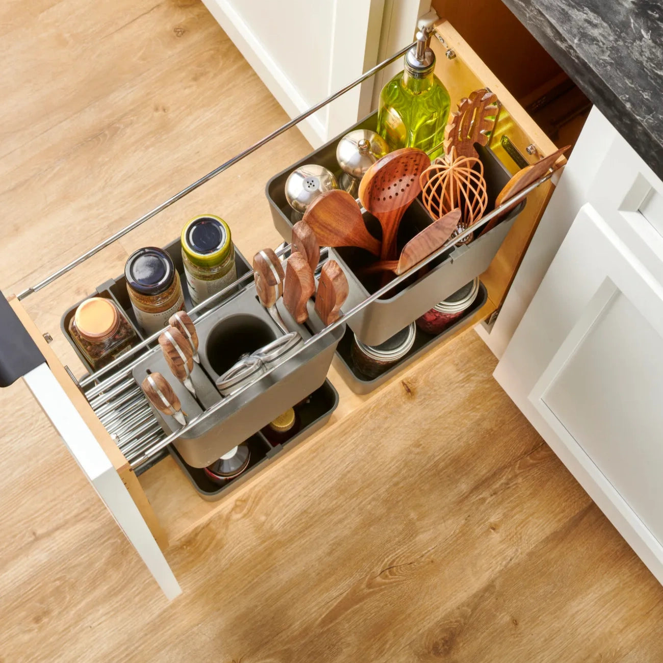 Wood Base Cabinet Modular Pullout Organizer w/ Soft Close