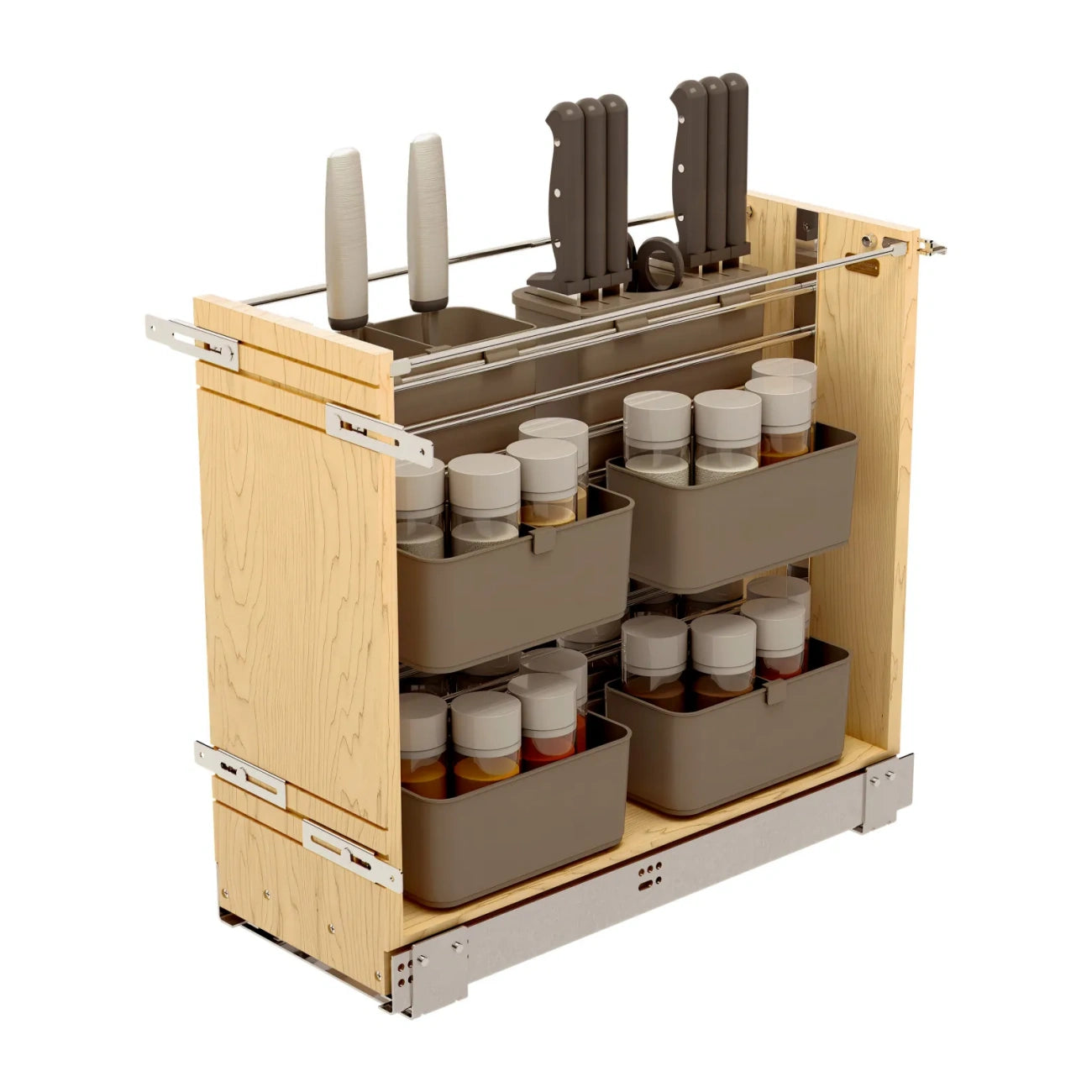 Wood Base Cabinet Modular Pullout Organizer w/ Soft Close