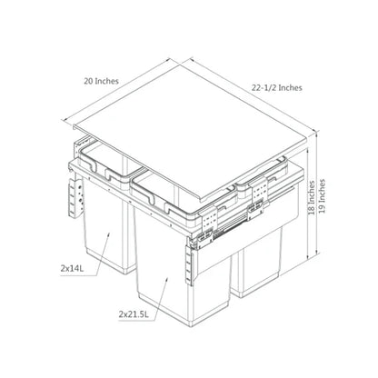 Di Lusso Garbage Bins System - Width 22-1/2 Inches with Build-in Metal Lid