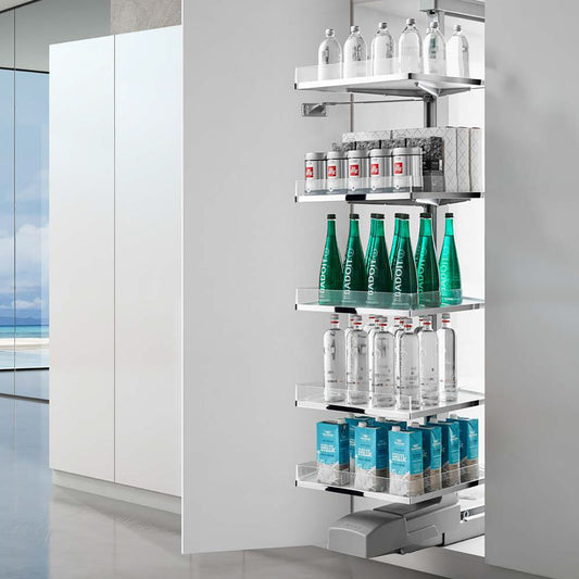 Phantom Pantry, Medium height, for 500mm (20in) wide cabinets, with Glass baskets