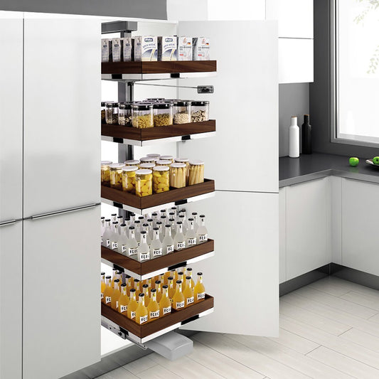 Phantom Pantry, Medium height, for 500mm (20in) wide cabinets, with Walnut baskets
