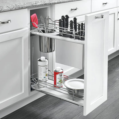 Contemporary Base Cabinet Pullout w/ Knife Block and Utensil Bin