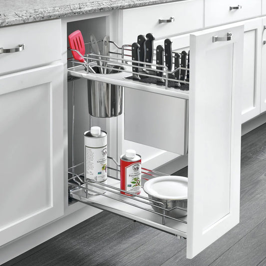 Contemporary Base Cabinet Pullout w/ Knife Block and Utensil Bin