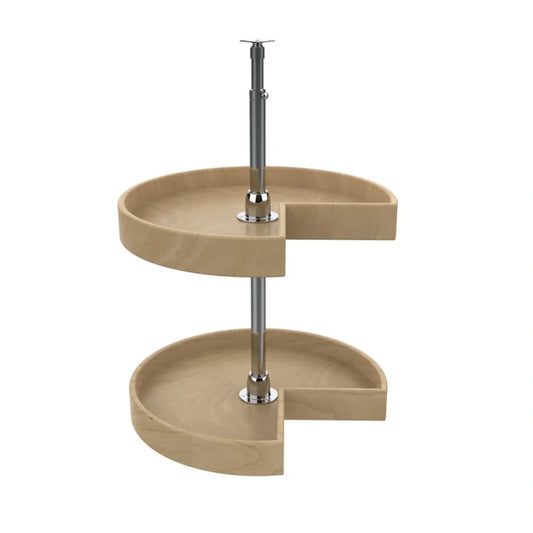 Lazy Susan – Kidney-Shaped, Natural Wood, 2-Shelf Organizer for Wall & Upper Cabinets