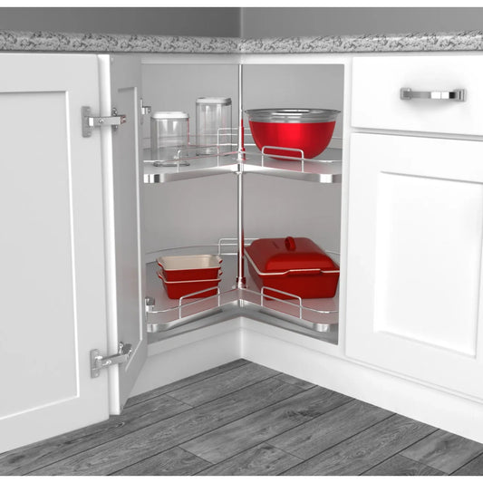 Solid Bottom 2-Shelf Kidney-Shaped Lazy Susan for Corner Base Cabinet
