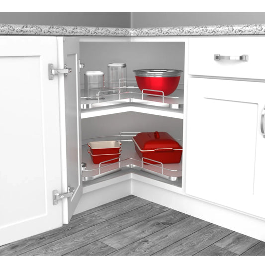 Solid Bottom Kidney-Shaped Lazy Susan for Corner Base Cabinet w/ Swivel Bearing