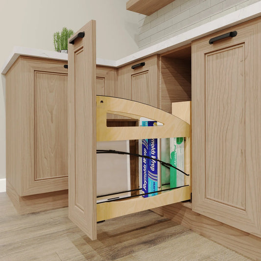 Wood Bakeware Pullout Organizer w/ BLUM Soft-Close and Matte Black Accents