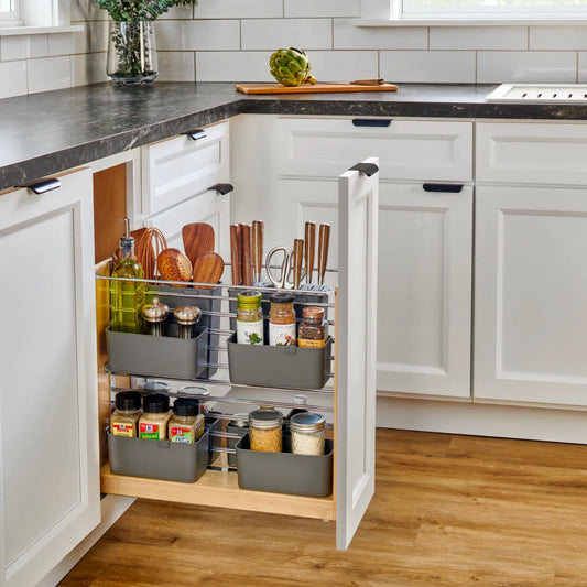 Wood Base Cabinet Modular Pullout Organizer w/ Soft Close