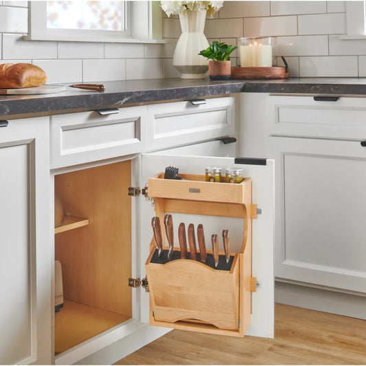 Wood Door-Mount Tip-Out Knife Storage Organizer