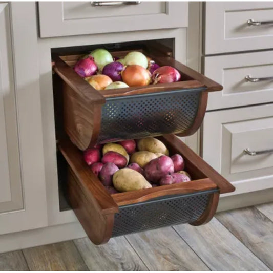 Wood/Stainless-Steel Produce Pullout Baskets