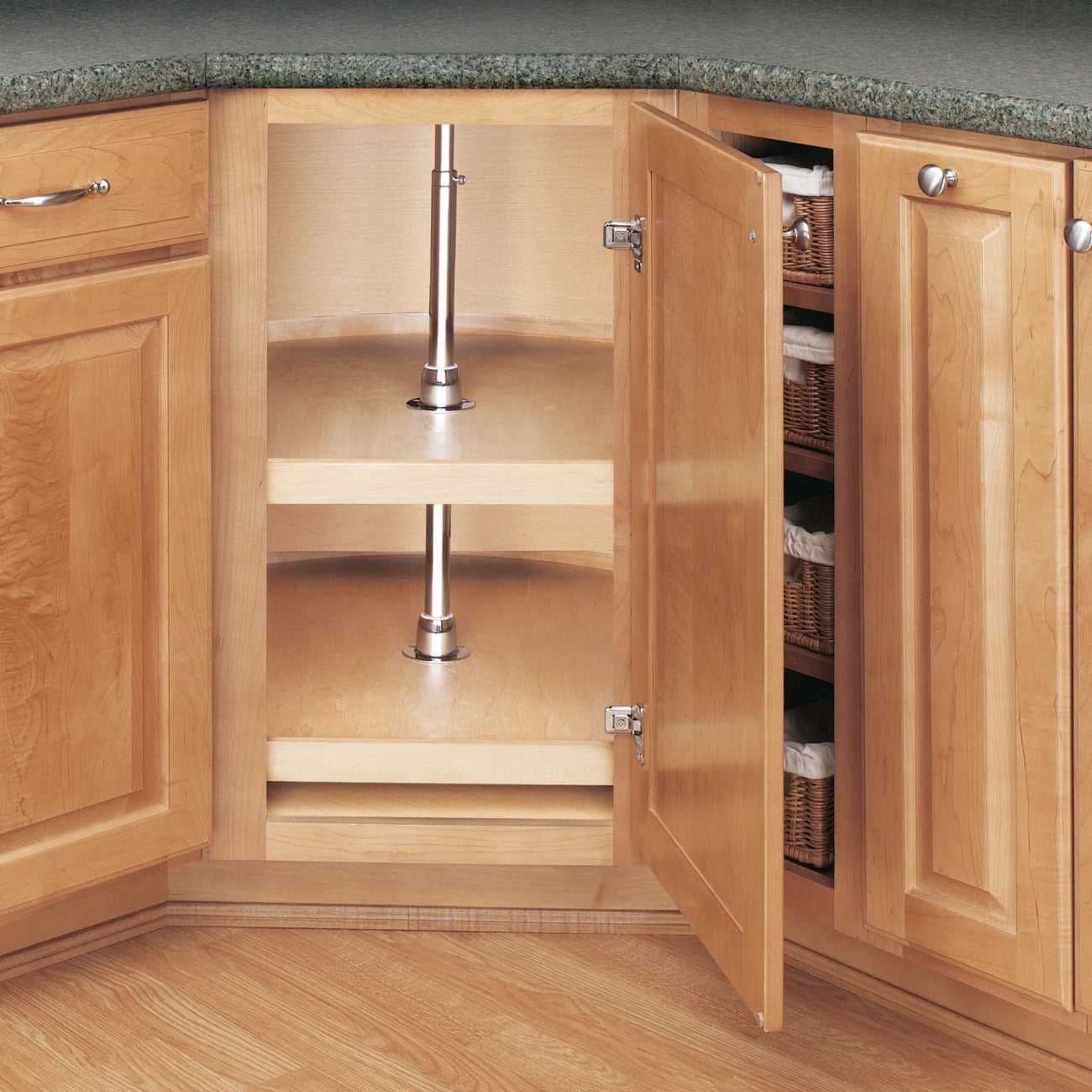 Lazy Susan – Classic, D-Shaped, Natural Wood, 2-Shelf Organizer for Base & Lower Cabinets