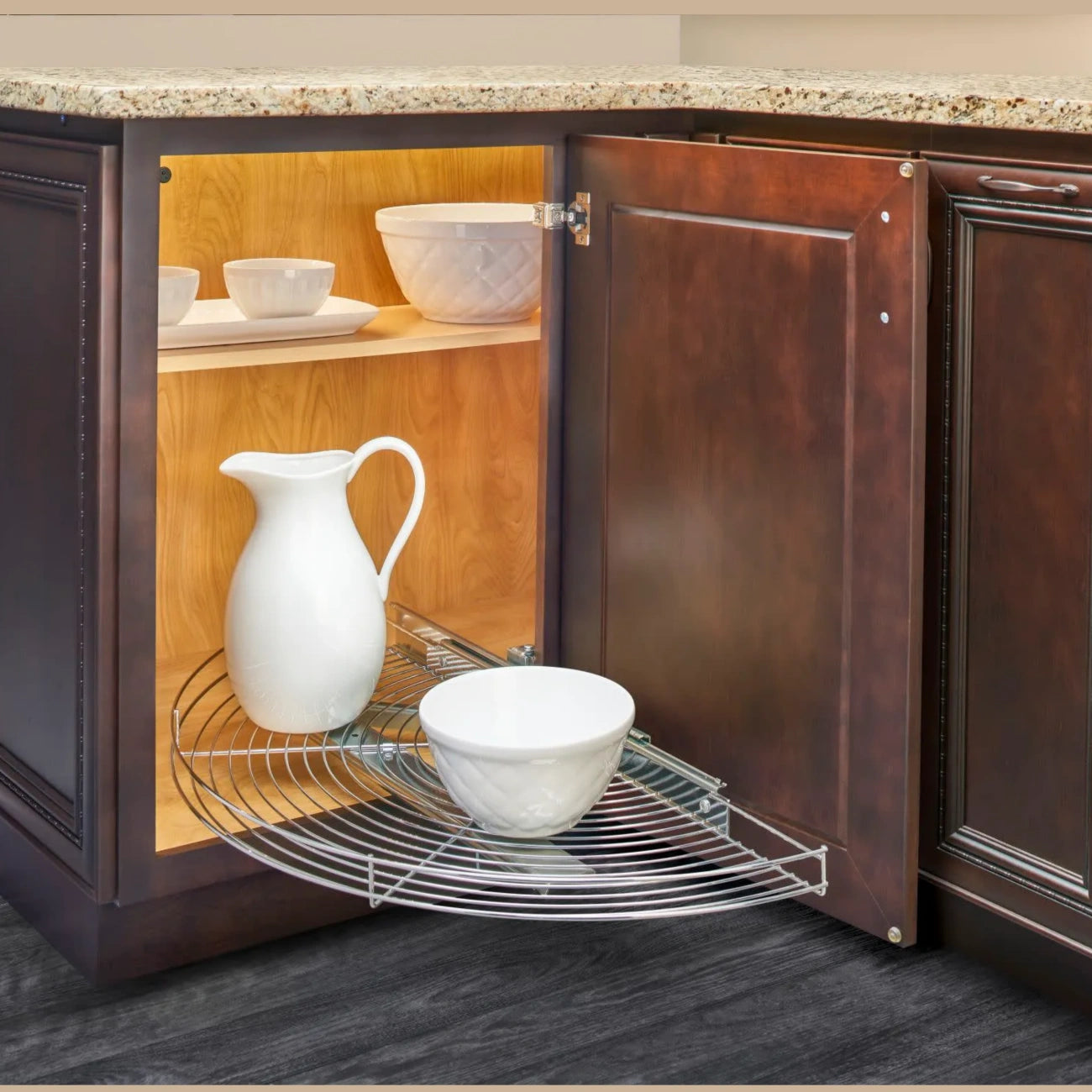 Half-Moon, Chrome Wire Organizer for Blind Corner Cabinets