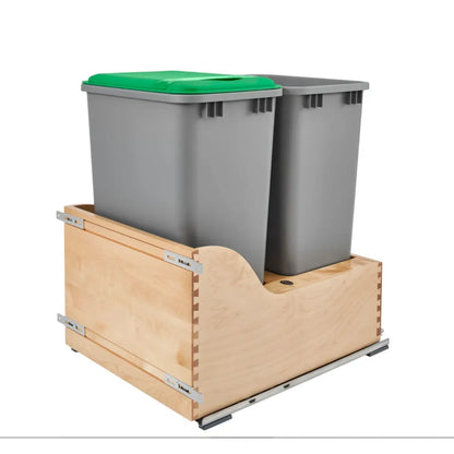 Maple Bottom Mount Waste Container w/SERVO-DRIVE Electric Pull-Out Trash Bin Cabinet