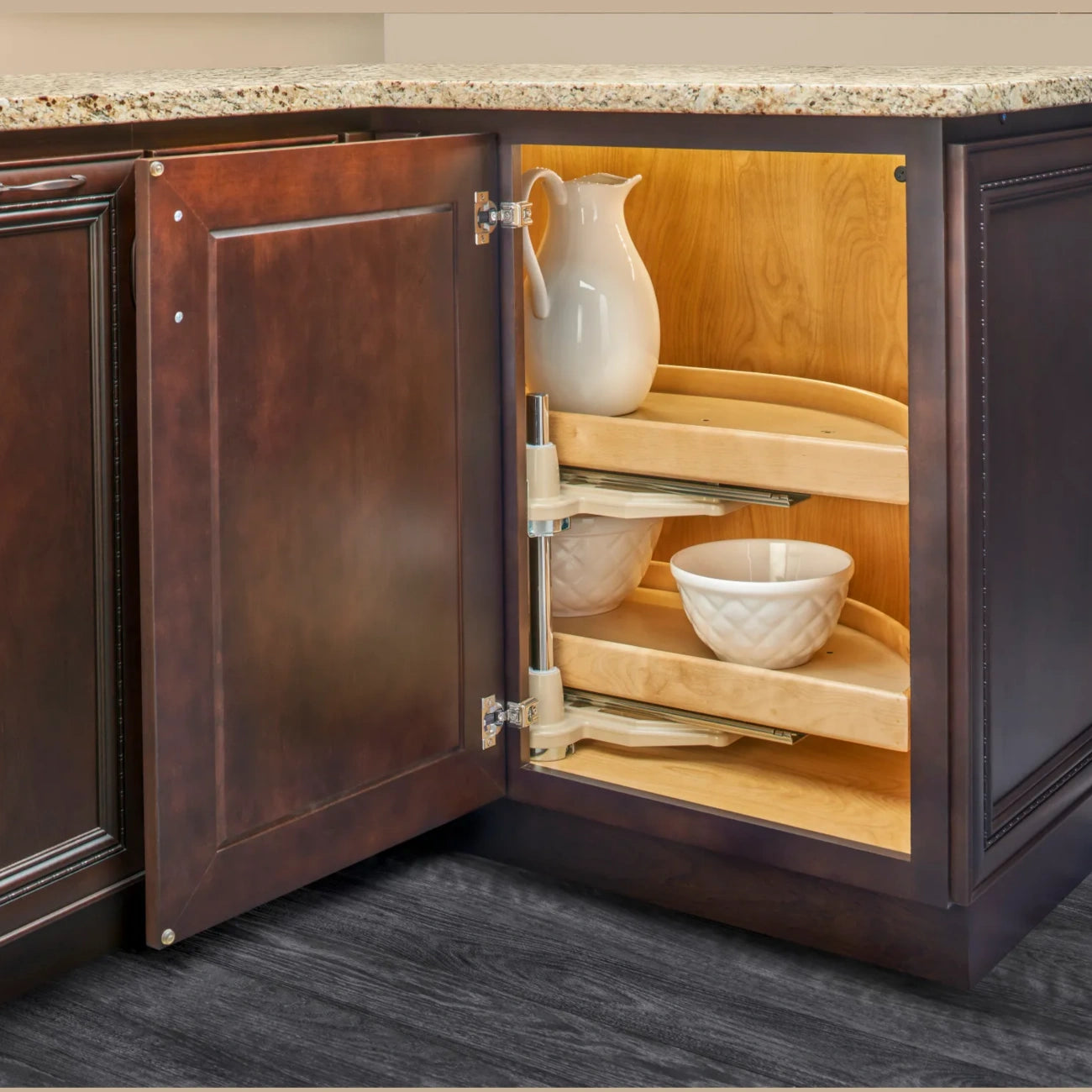 Natural Wood Half Moon Organizer for Blind Corner Cabinets