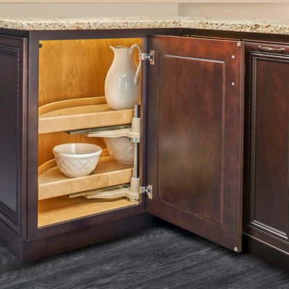 Natural Wood Half Moon Organizer for Blind Corner Cabinets