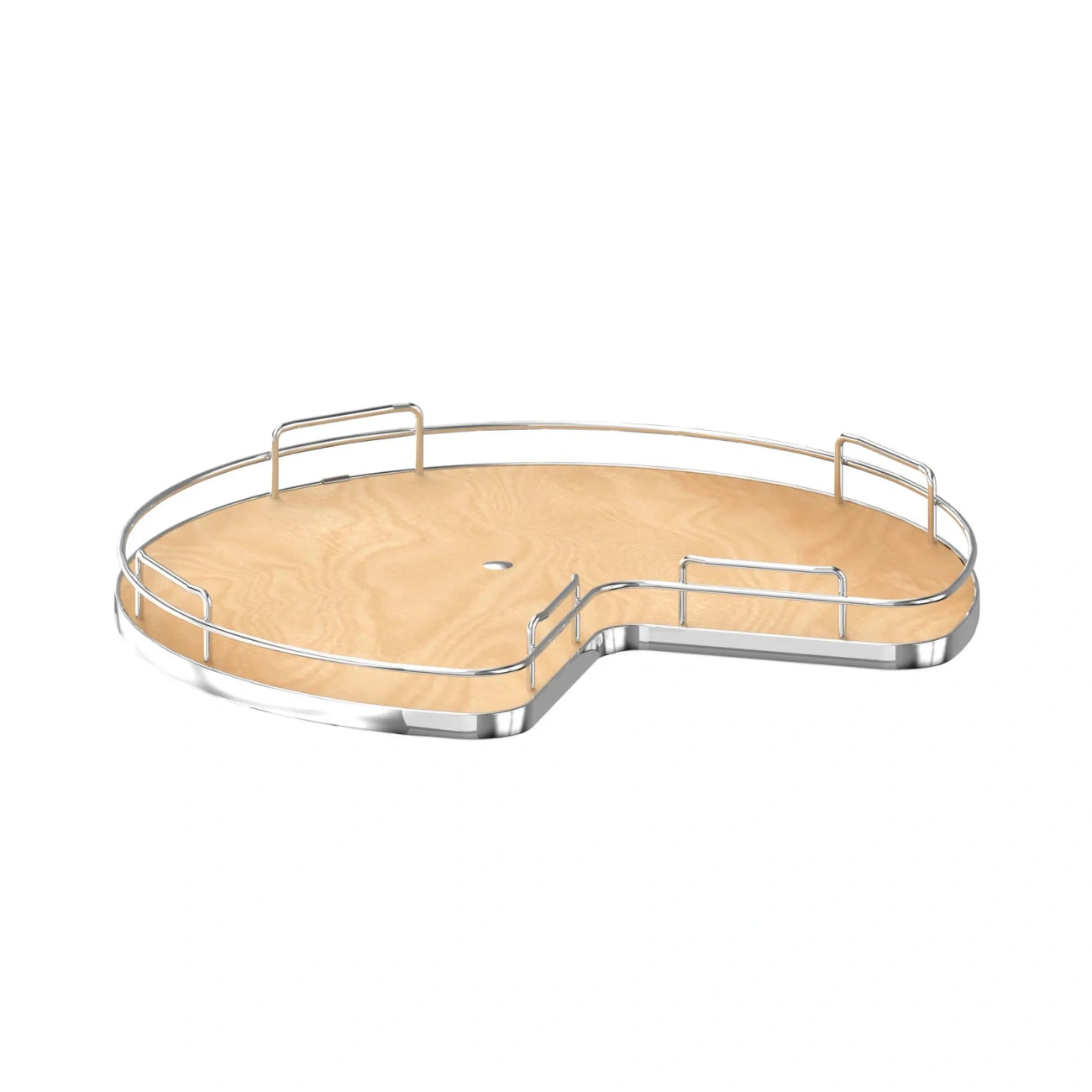 Solid Bottom Kidney-Shaped Lazy Susan for Corner Base Cabinet w/ Swivel Bearing