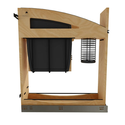 Wood Base Cabinet Knife Block Pullout Organizer w/ BLUM Soft-Close and Matte Black Accents