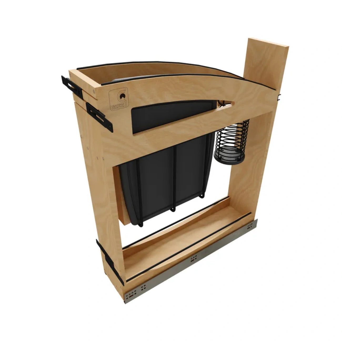 Wood Base Cabinet Knife Block Pullout Organizer w/ BLUM Soft-Close and Matte Black Accents