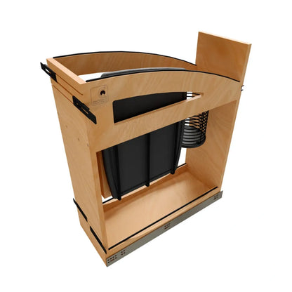 Wood Base Cabinet Knife Block Pullout Organizer w/ BLUM Soft-Close and Matte Black Accents