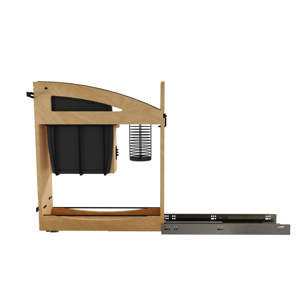 Wood Base Cabinet Knife Block Pullout Organizer w/ BLUM Soft-Close and Matte Black Accents