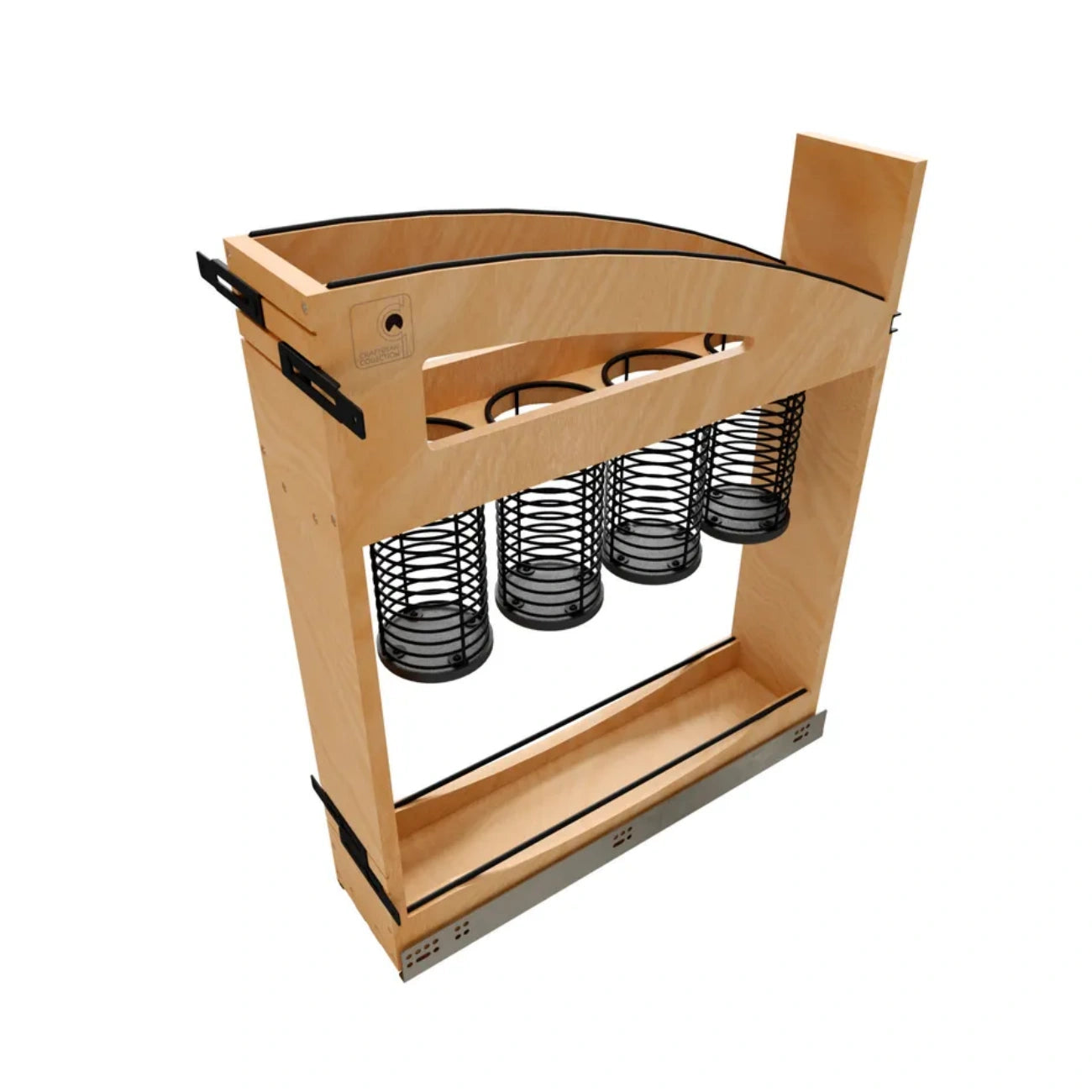 Wood Base Cabinet Utensil Pullout Organizer w/ BLUM Soft-Close and Matte Black Accents