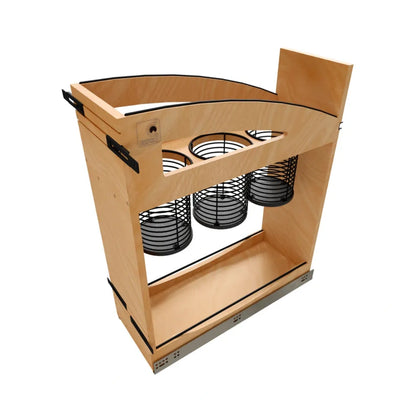Wood Base Cabinet Utensil Pullout Organizer w/ BLUM Soft-Close and Matte Black Accents