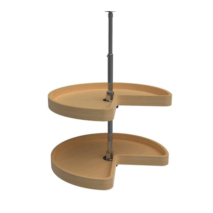 Lazy Susan – Kidney-Shaped, Natural Wood, 2-Shelf Organizer for Base & Lower Cabinets