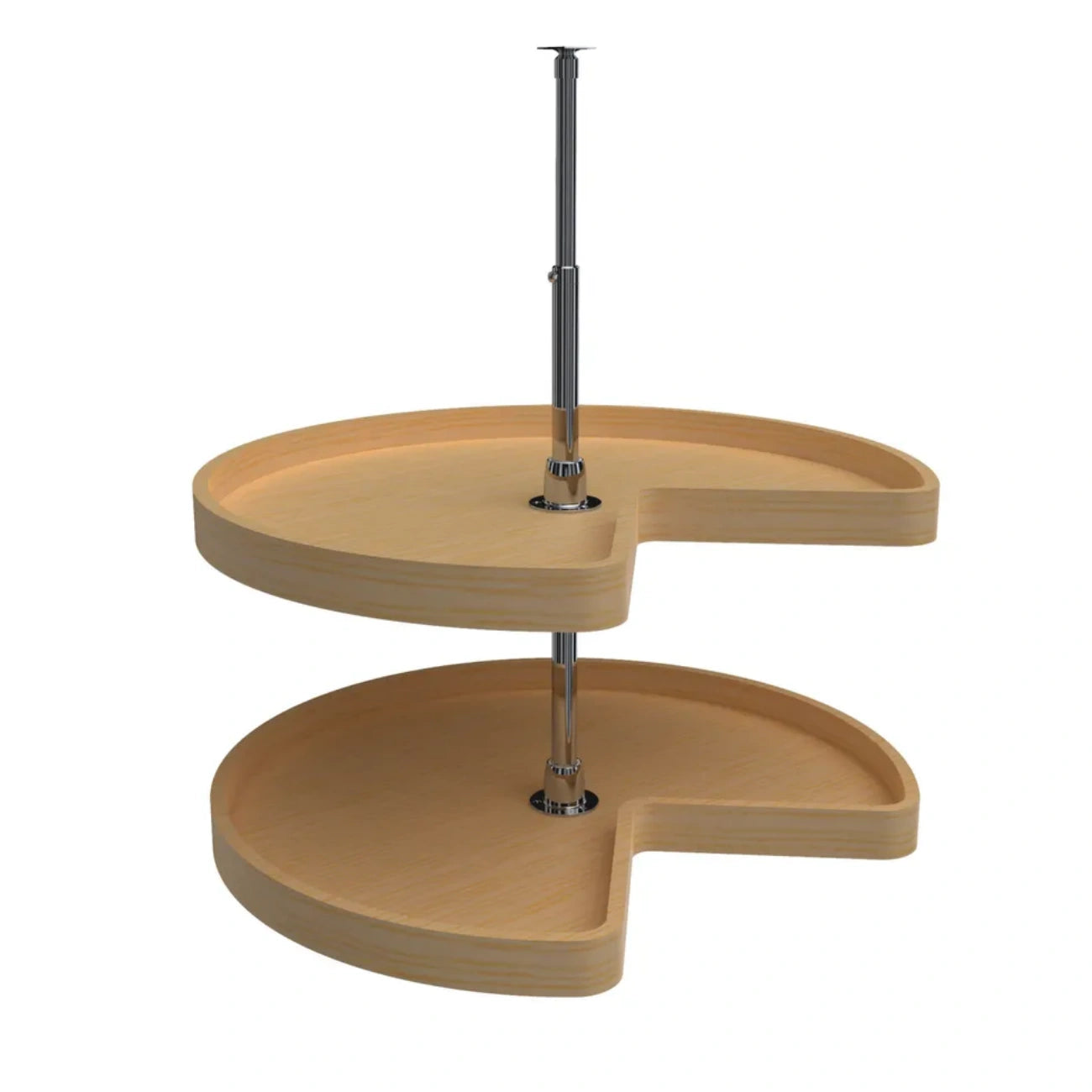 Lazy Susan – Kidney-Shaped, Natural Wood, 2-Shelf Organizer for Base & Lower Cabinets