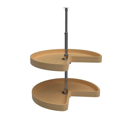 Lazy Susan – Kidney-Shaped, Natural Wood, 2-Shelf Organizer for Base & Lower Cabinets