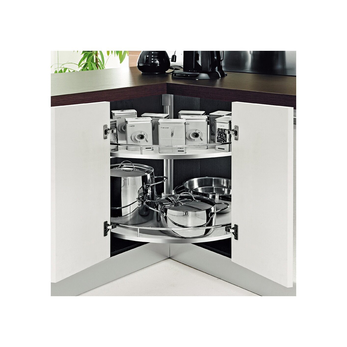 Vibo Galaxy Collection, Kidney Shape Lazy Susan, 32 in, White / Chrome